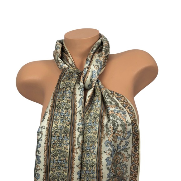 Vintage Ginnie Johansen 100% Silk Scarf Floral Paisley Print Satin Fringe Boho - Picture 5 of 10